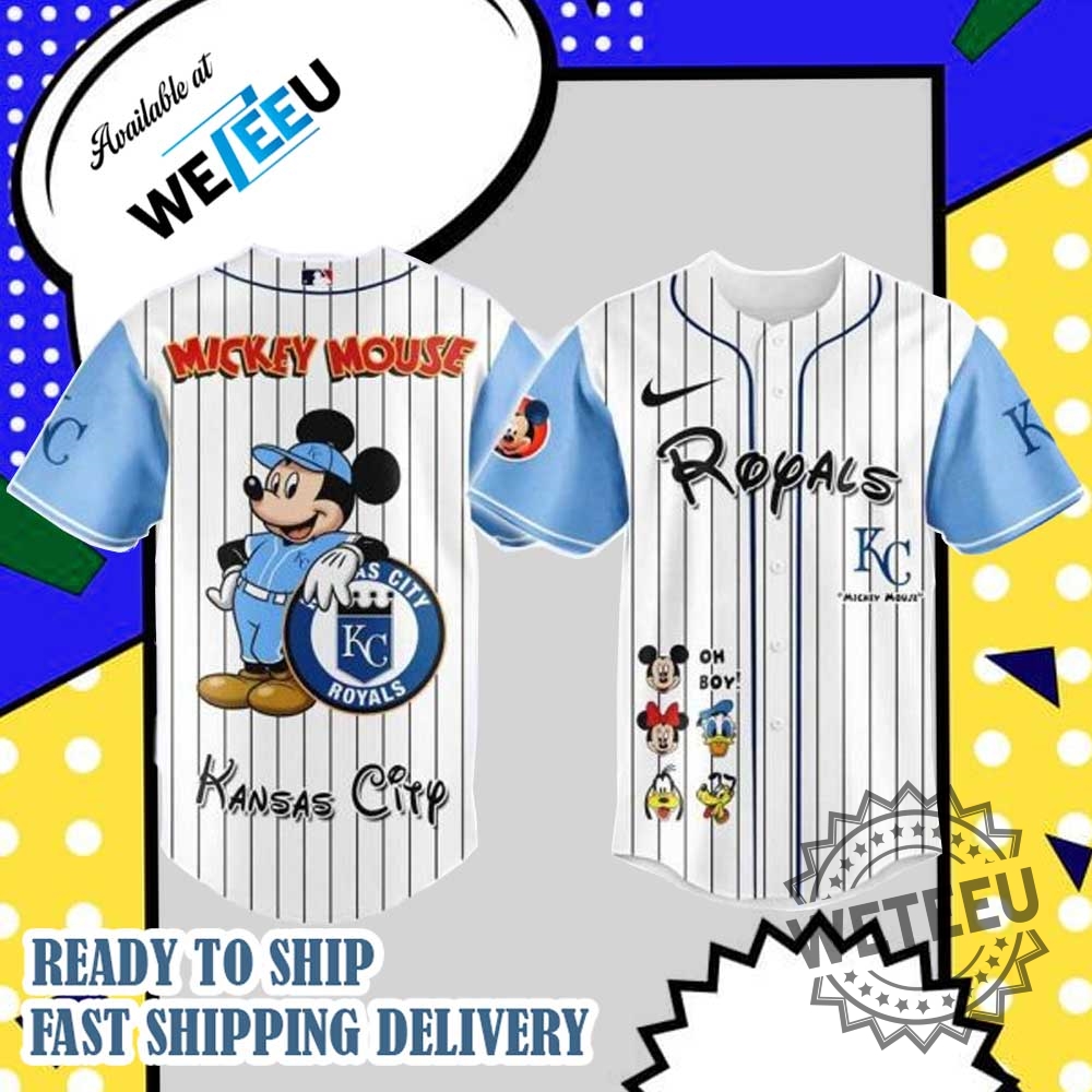 "Shop Fun Crossover Tees: Hello Kitty, Mickey, MLB, and More!" 3 Mlb Kansas City Royals X Mickey Mouse And Friends Baseball Jersey