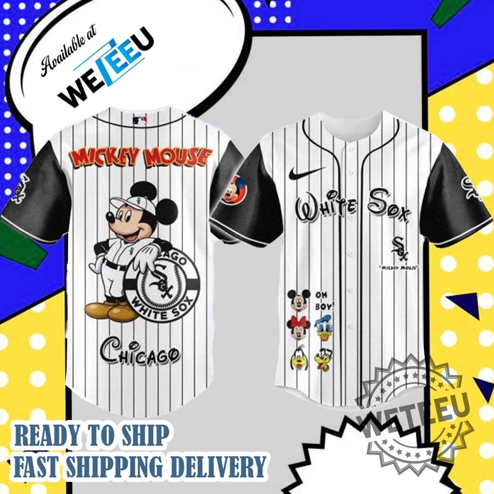 "Shop Fun Crossover Tees: Hello Kitty, Mickey, MLB, and More!" 4 Mlb Chicago White Sox X Mickey Mouse And Friends Baseball Jersey