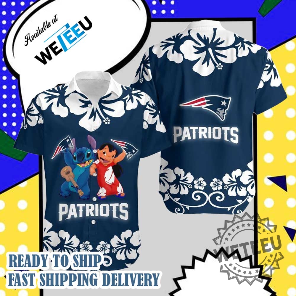 "Shop Fun Crossover Tees: Hello Kitty, Mickey, MLB, and More!" 14 New England Patriots Lilo And Stitch Hawaiian Shirt
