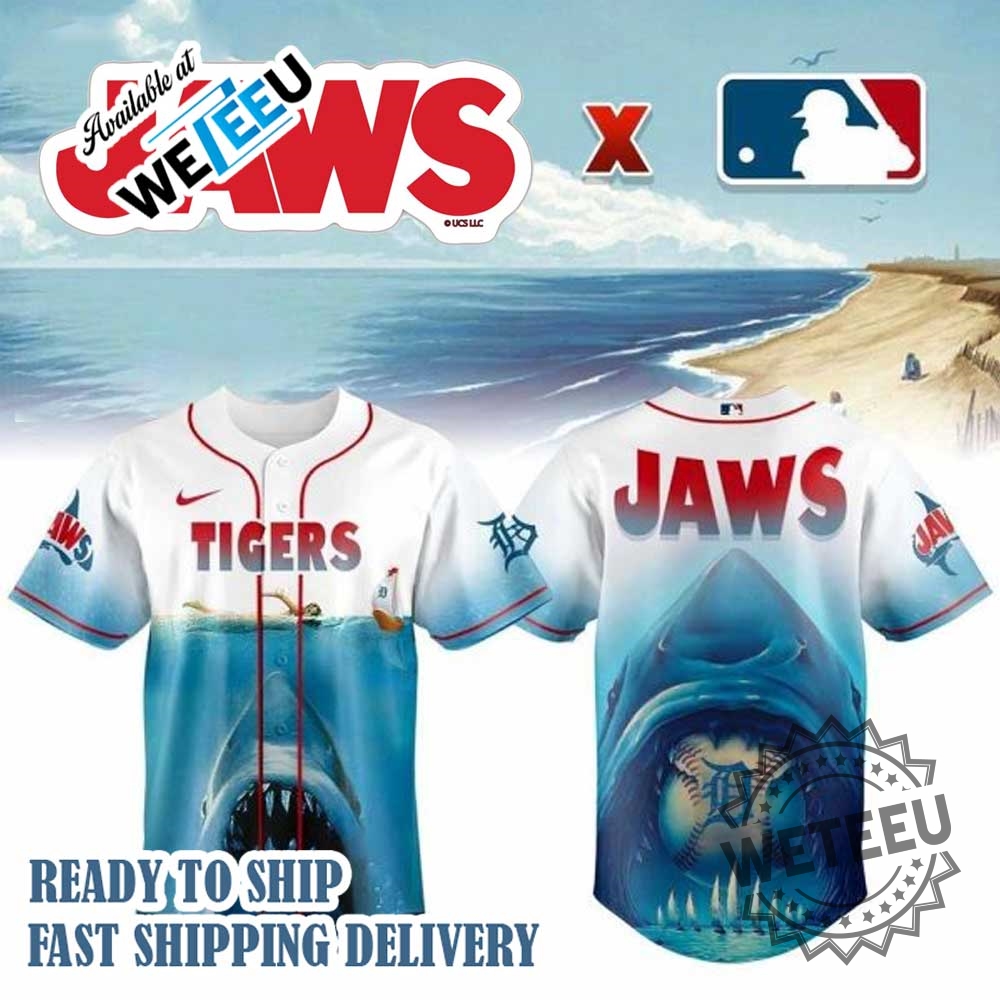 Detroit Tigers X Jaws 2025 Baseball Jersey 5 Detroit Tigers x Jaws 2025 Baseball Jersey