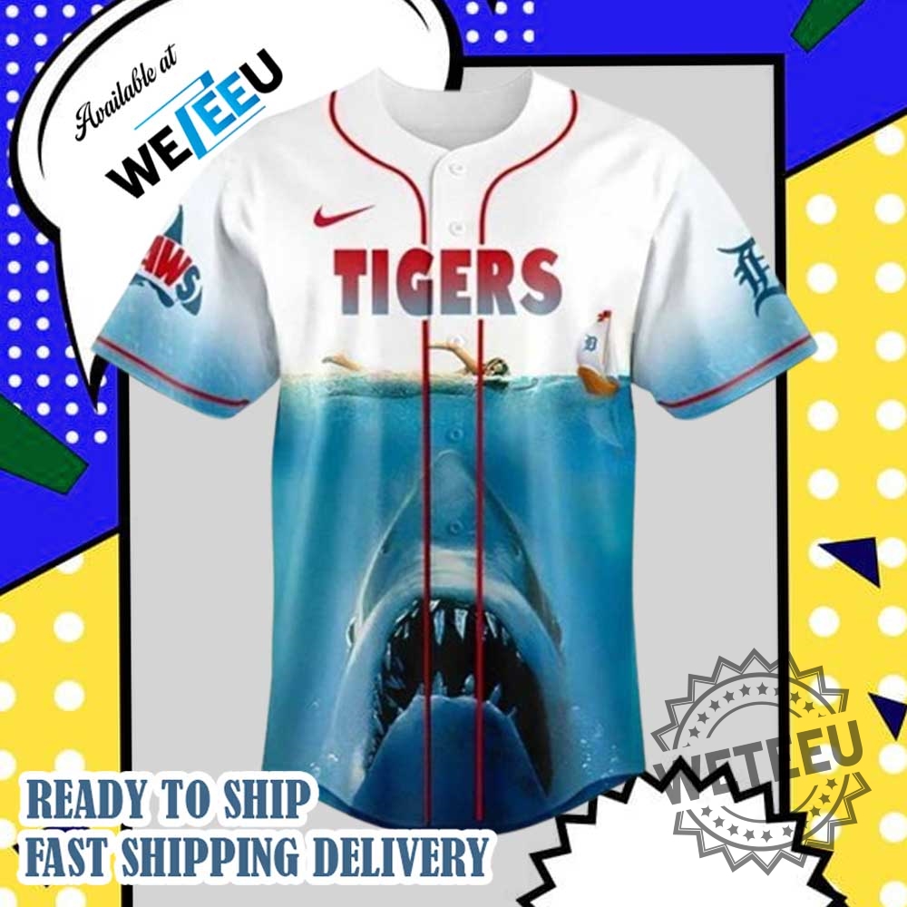 Detroit Tigers X Jaws 2025 Baseball Jersey 6 Detroit Tigers x Jaws 2025 Baseball Jersey