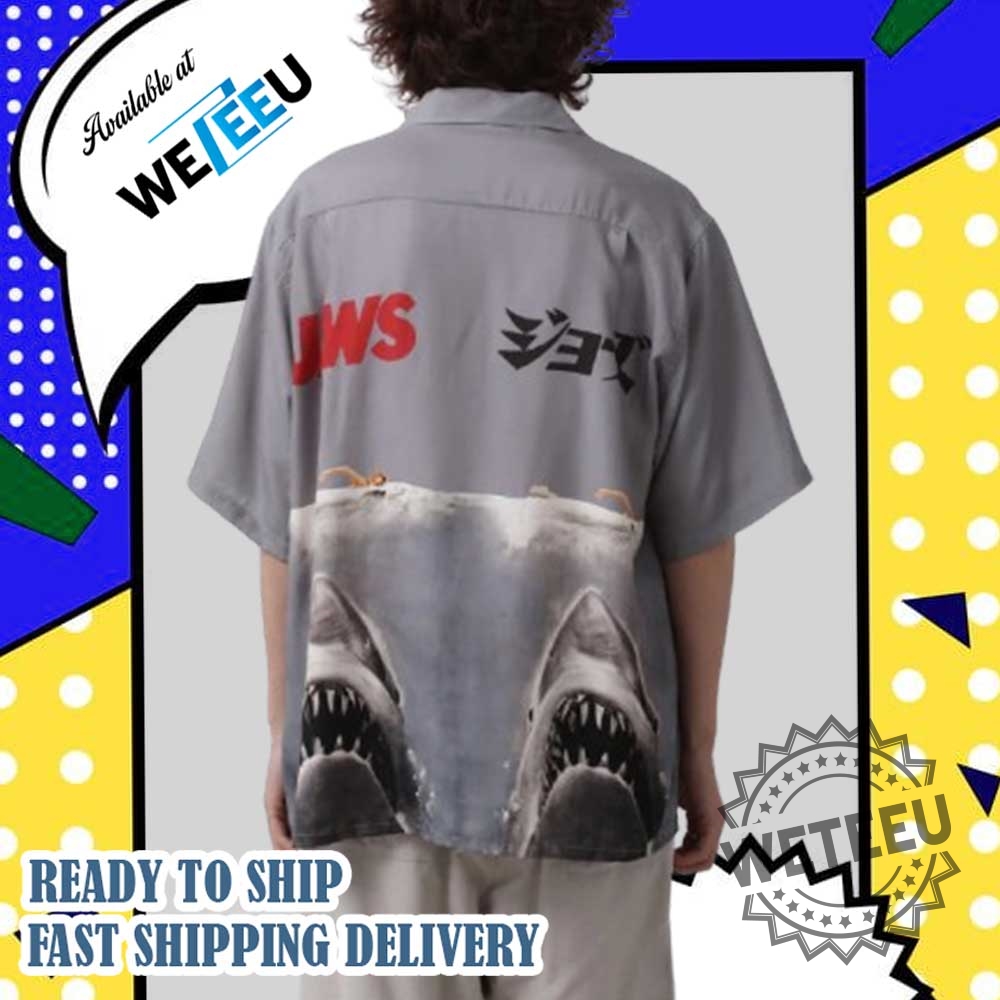 Jaws Shark Retro Graphic Gray Hawaiian Shirt 4 Jaws Shark Retro Graphic Gray Hawaiian Shirt