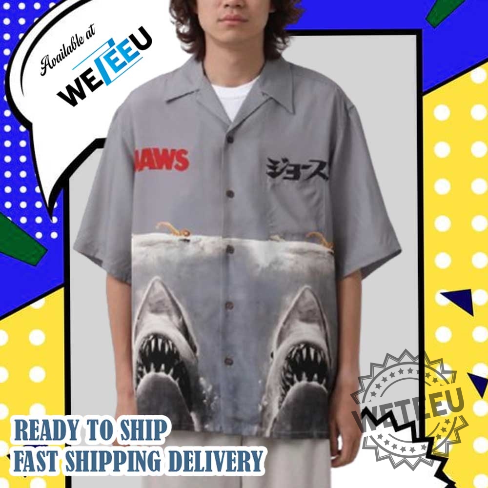 Jaws Shark Retro Graphic Gray Hawaiian Shirt 5 Jaws Shark Retro Graphic Gray Hawaiian Shirt