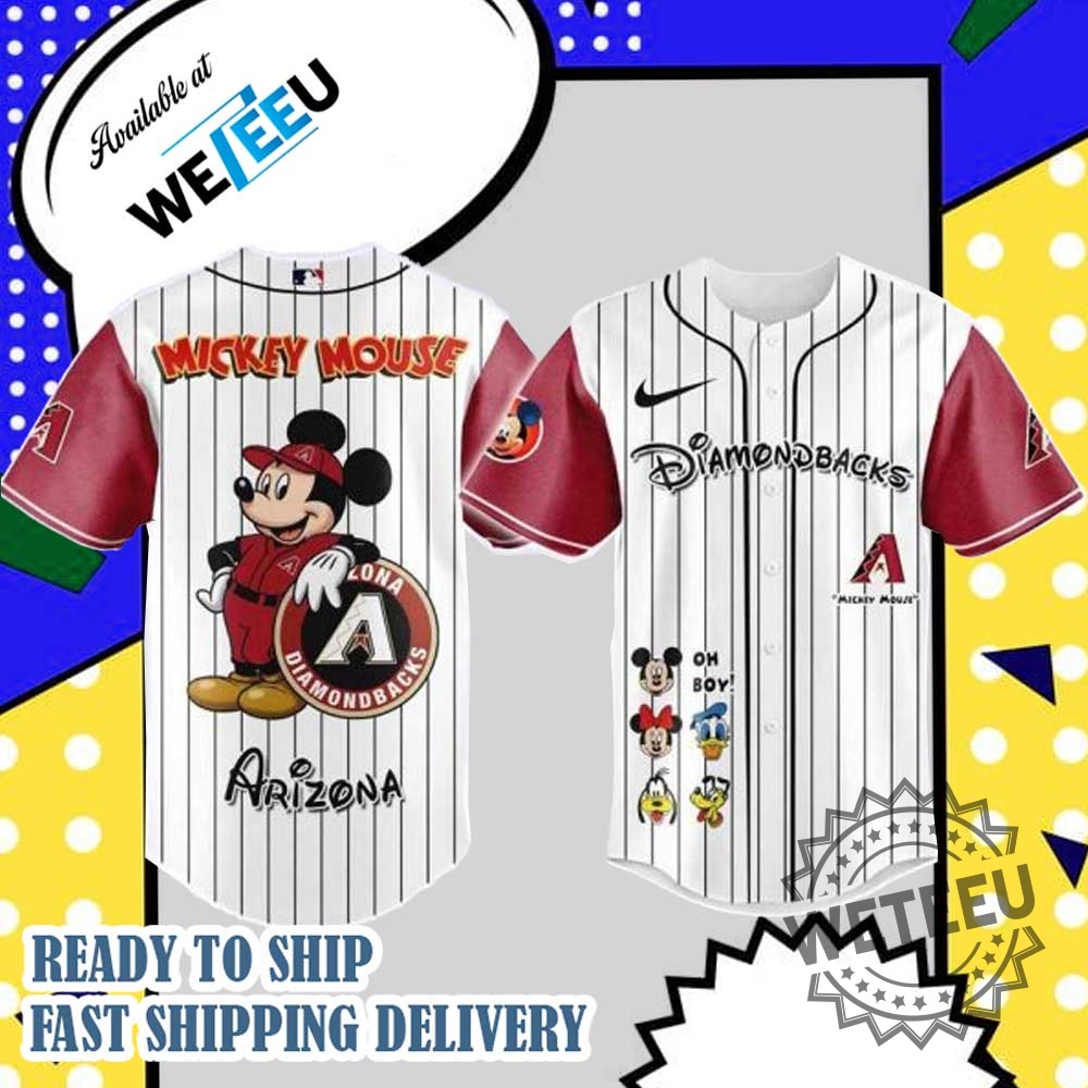 "Shop Exclusive 2025 Jaws-Themed MLB Jerseys: Braves, Tigers, Cubs, Mets, Giants" 12 Mlb Arizona Diamondbacks X Mickey Mouse And Friends Baseball Jersey