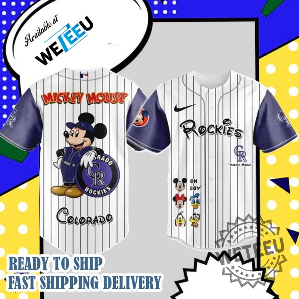 "Shop Exclusive 2025 Jaws-Themed MLB Jerseys: Braves, Tigers, Cubs, Mets, Giants" 13 Mlb Colorado Rockies X Mickey Mouse And Friends Baseball Jersey
