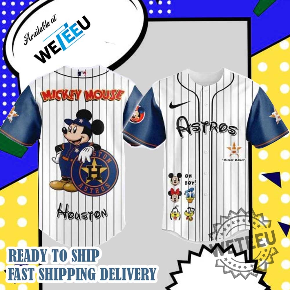 "Shop Exclusive 2025 Jaws-Themed MLB Jerseys: Braves, Tigers, Cubs, Mets, Giants" 14 Mlb Houston Astros X Mickey Mouse And Friends Baseball Jersey