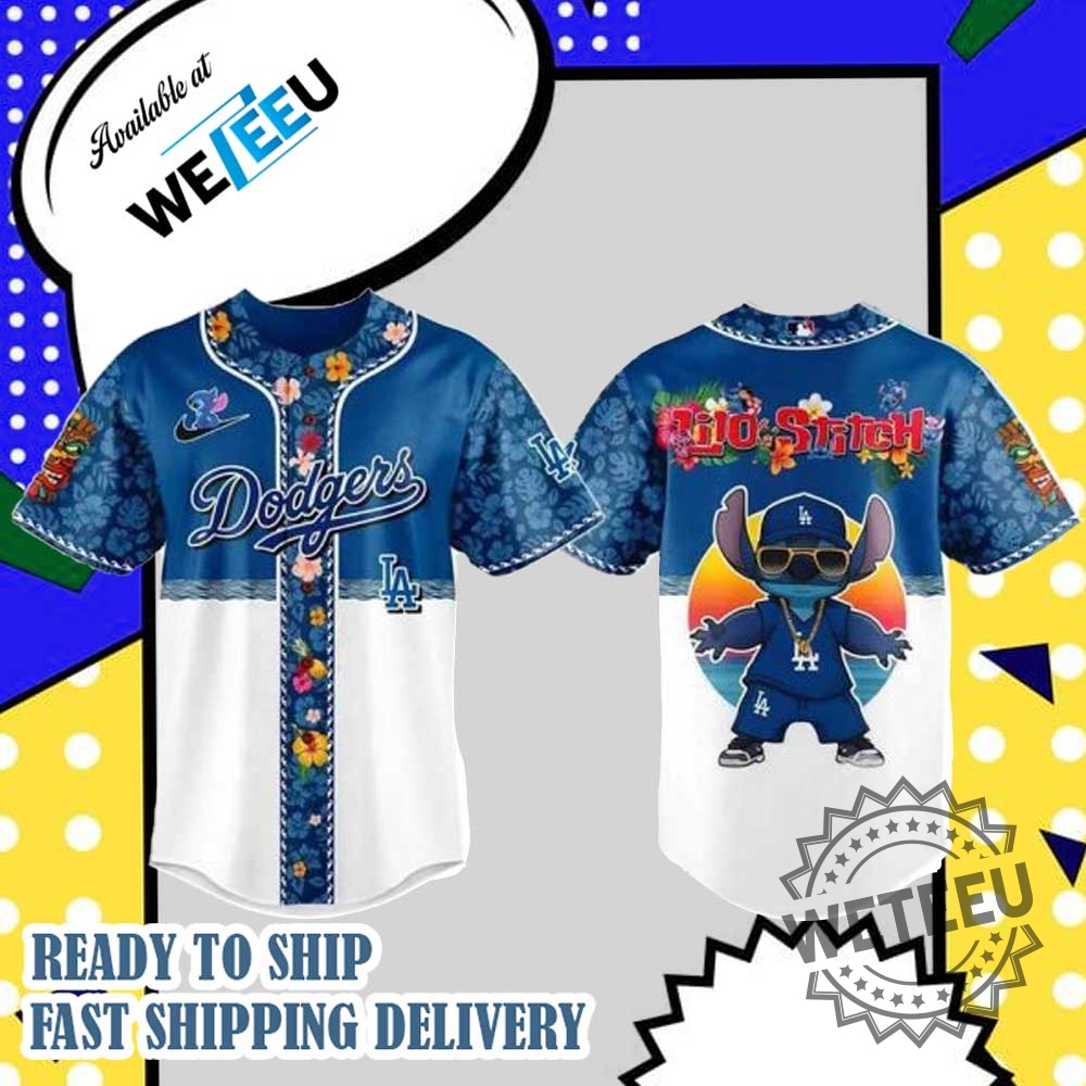 "Shop Lilo and Stitch MLB Floral Jerseys for All Teams" 3 Mlb Los Angeles Dodgers X Lilo And Stitch Baseball Jersey