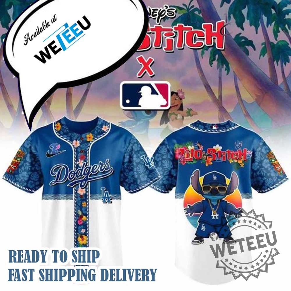 Mlb Los Angeles Dodgers X Lilo And Stitch Baseball Jersey 3 MLB Los Angeles Dodgers X Lilo And Stitch Baseball Jersey