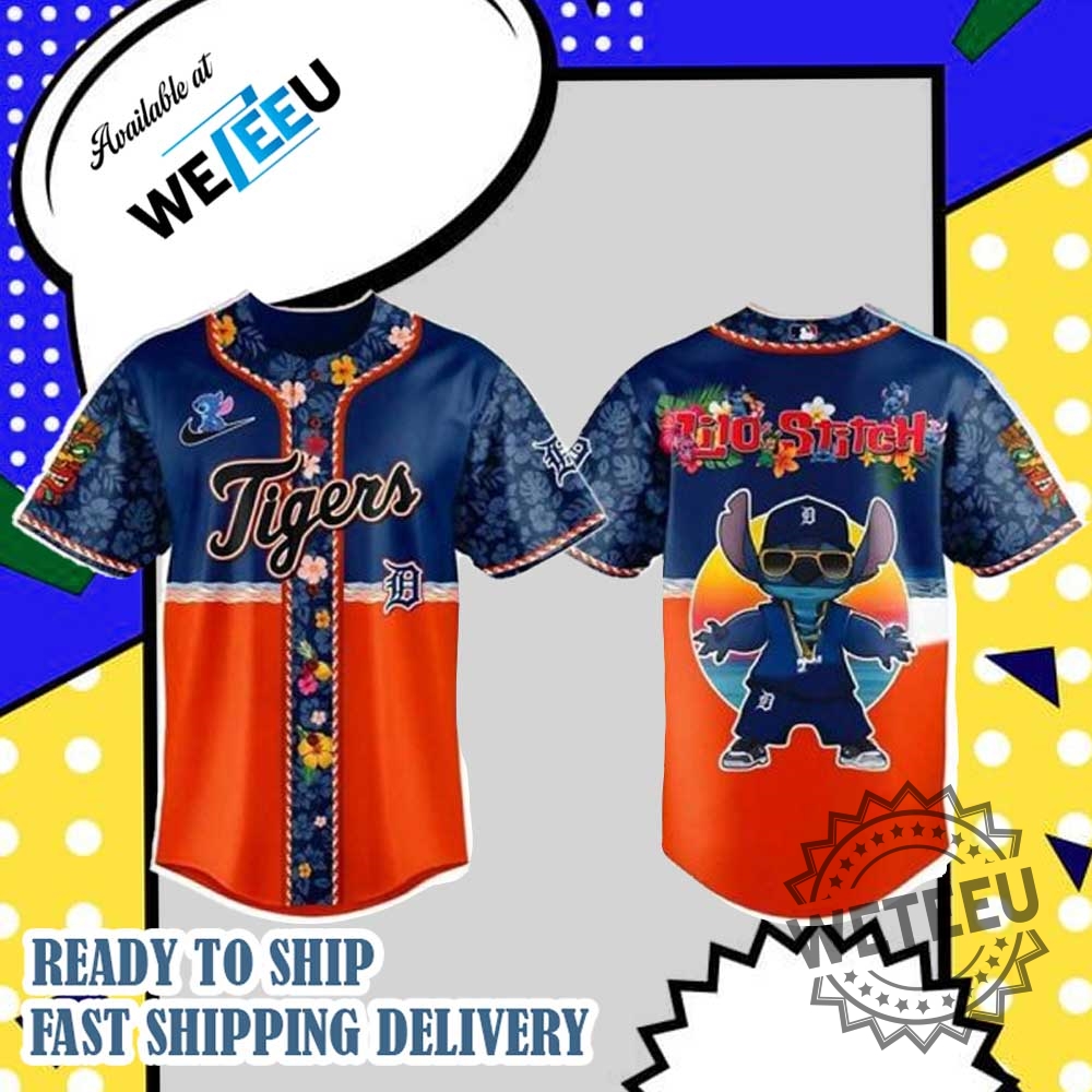 "Shop Lilo and Stitch MLB Floral Jerseys for All Teams" 4 Lilo And Stitch X Tigers Mlb All Team Floral Jersey Tigers