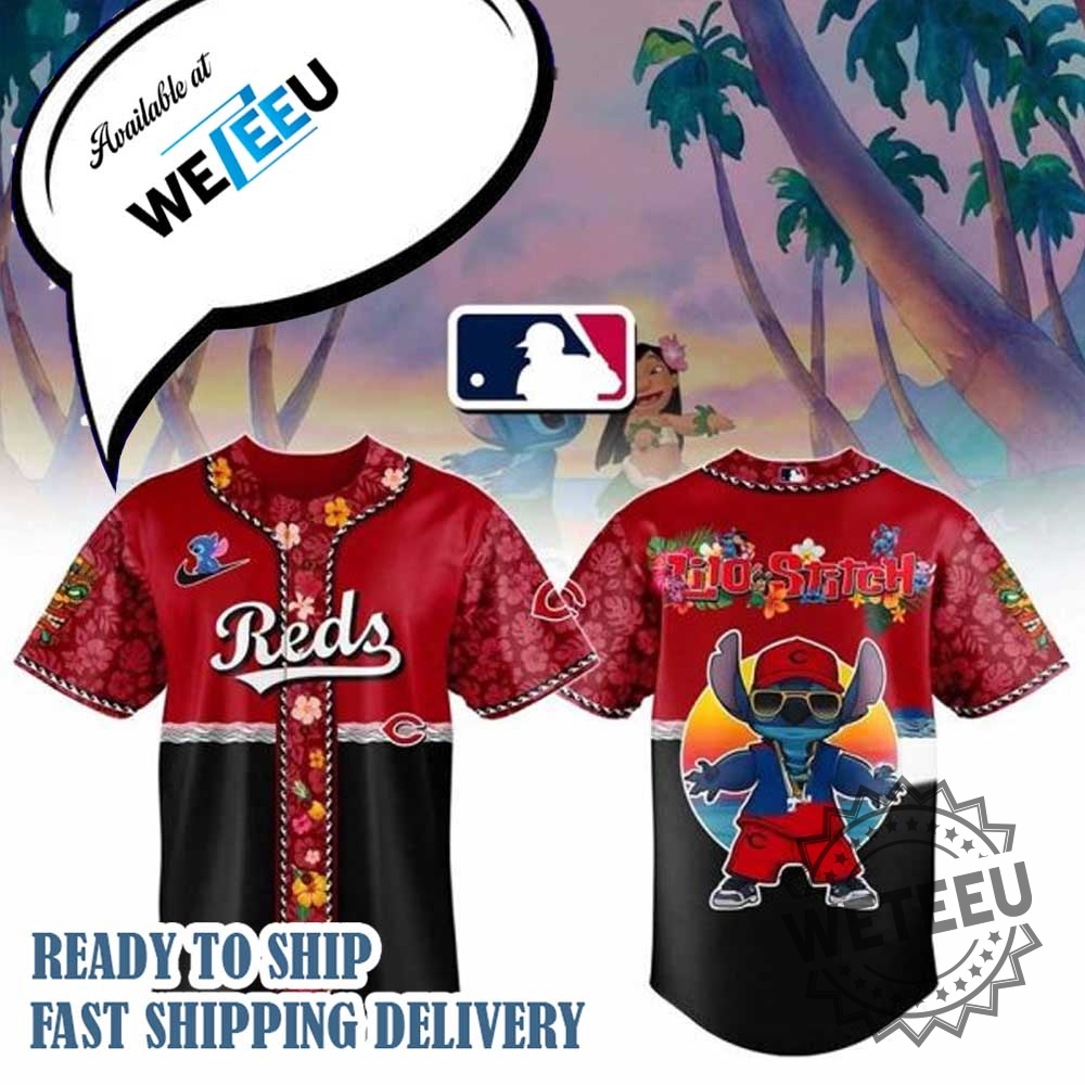 Lilo And Stitch X Reds Mlb All Team Floral Jersey Reds 3 Lilo And Stitch X Reds MLB All Team Floral Jersey Reds