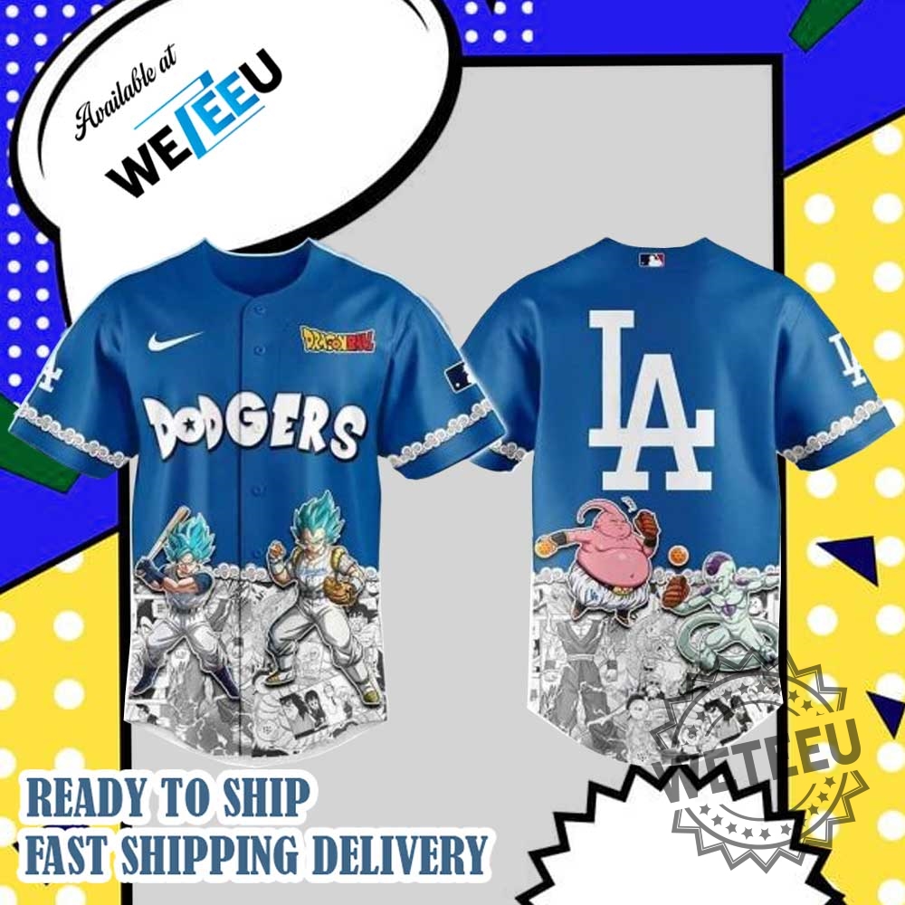 "Shop Lilo and Stitch MLB Floral Jerseys for All Teams" 9 Los Angeles Dodgers X Dragon Ball Baseball Jersey