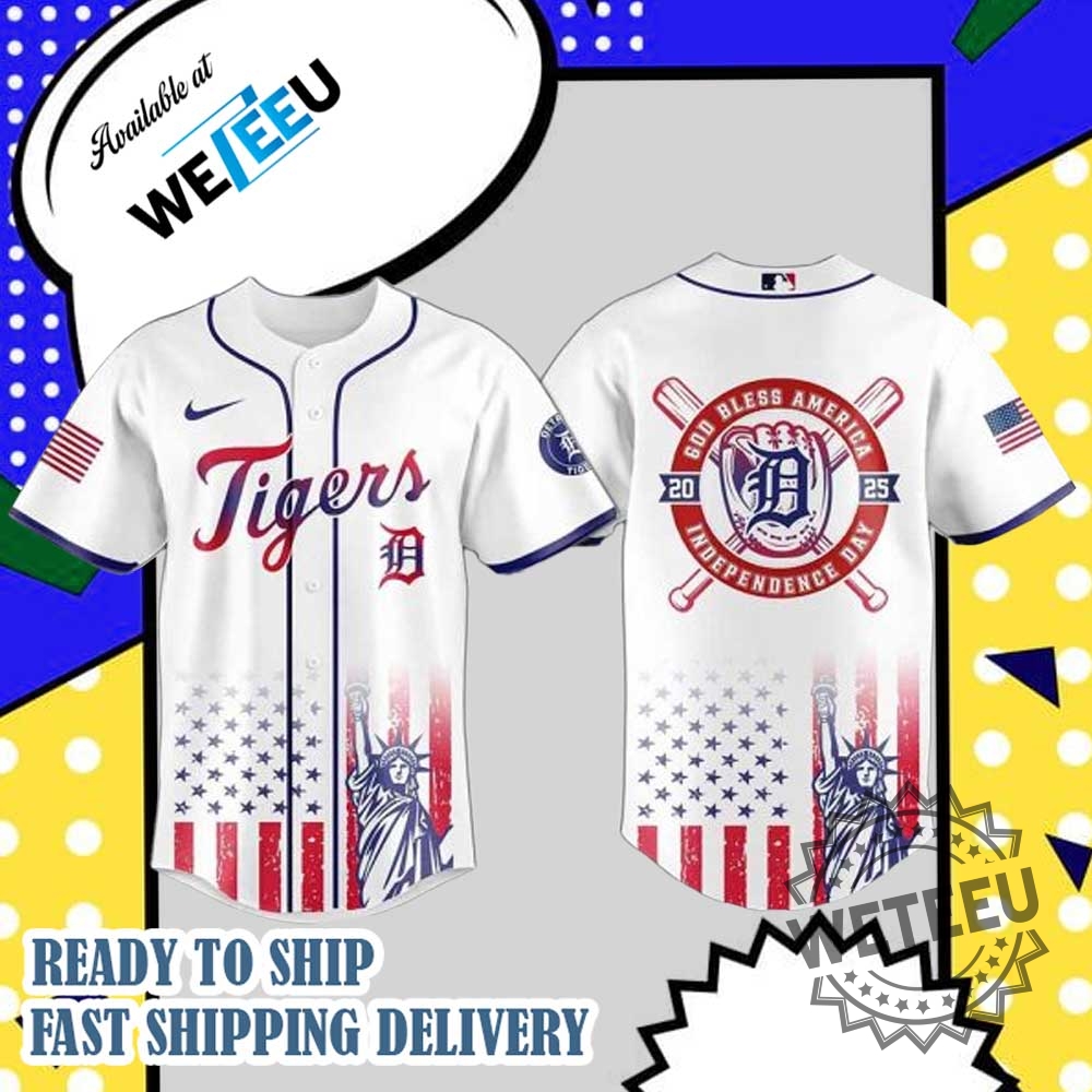 "Shop Lilo and Stitch MLB Floral Jerseys for All Teams" 17 Detroit Tigers America Independence Day 2025 Baseball Jersey