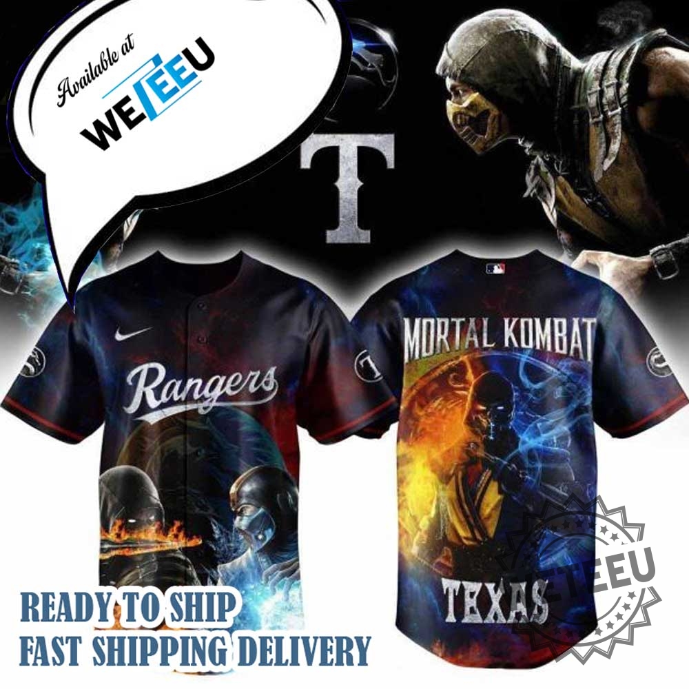 Texas Rangers X Mortal Kombat Night Baseball Jersey 3 Texas Rangers X Mortal Kombat Night Baseball Jersey