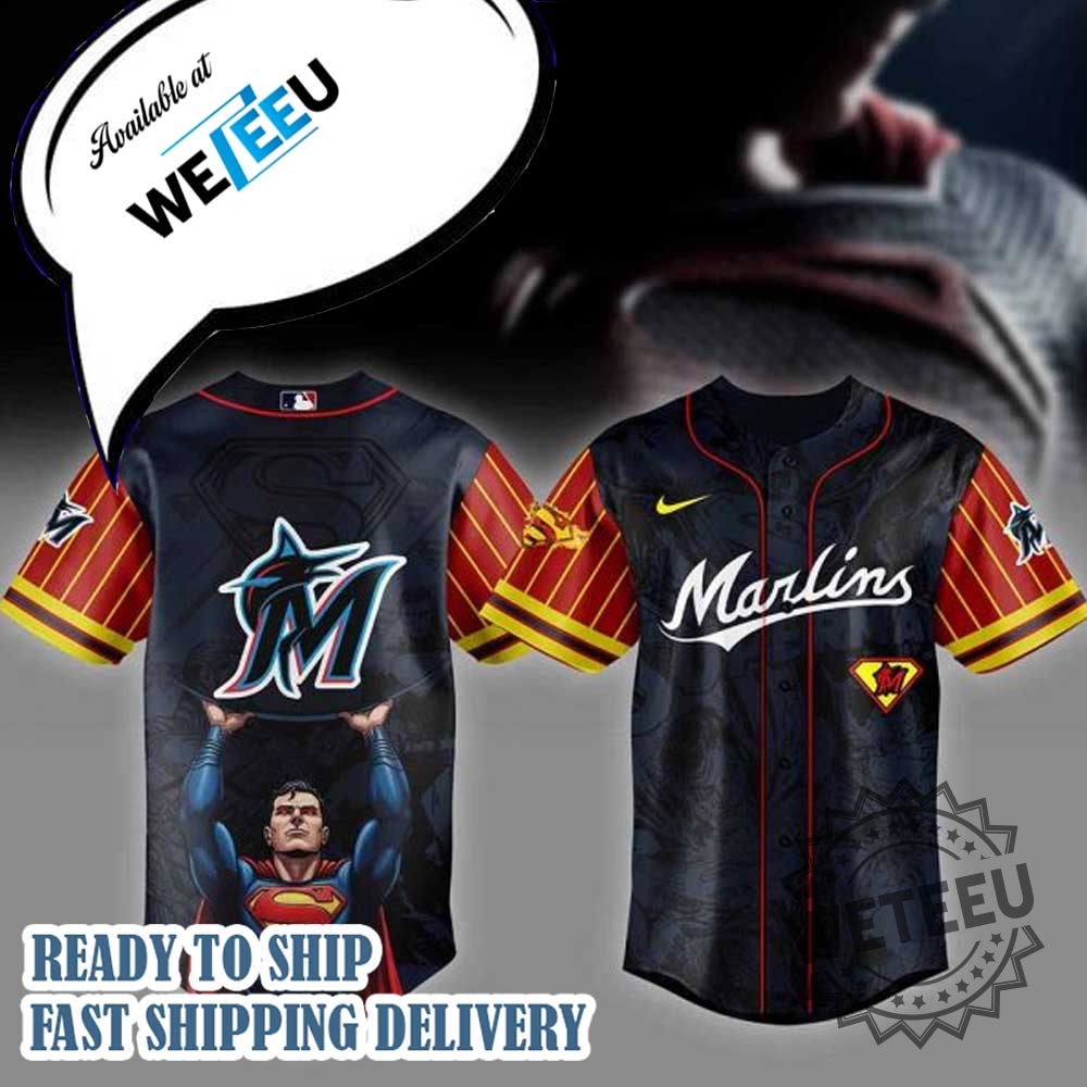 Miami Marlins Mlb X Superman Personalized Baseball Jersey 3 Miami Marlins MLB x Superman Personalized Baseball Jersey