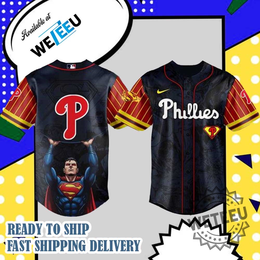 "Shop Trendy Thunder X Hello Kitty, Snoopy LSU Champions Gear" 38 Philadelphia Phillies Mlb X Superman Personalized Baseball Jersey