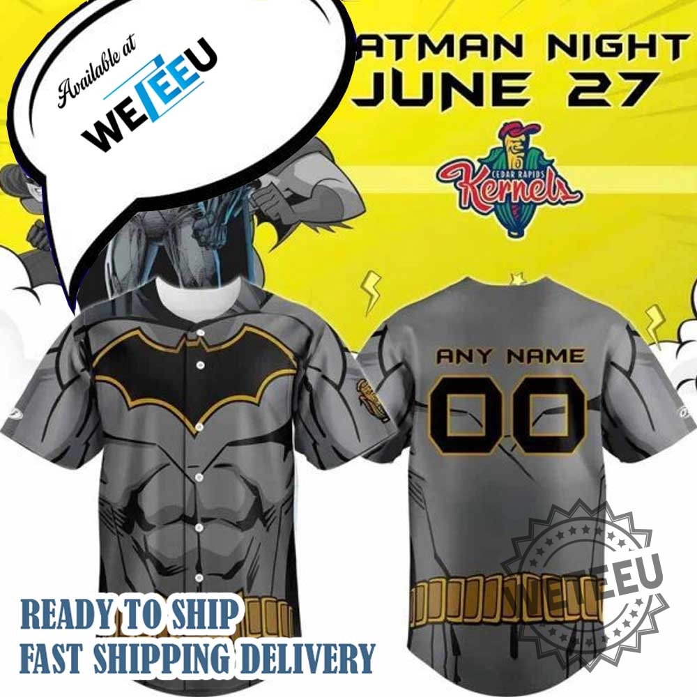 Cedar Rapids Kernels Batman Night Limited Edition Baseball Jersey 3 Cedar Rapids Kernels Batman Night Limited Edition Baseball Jersey