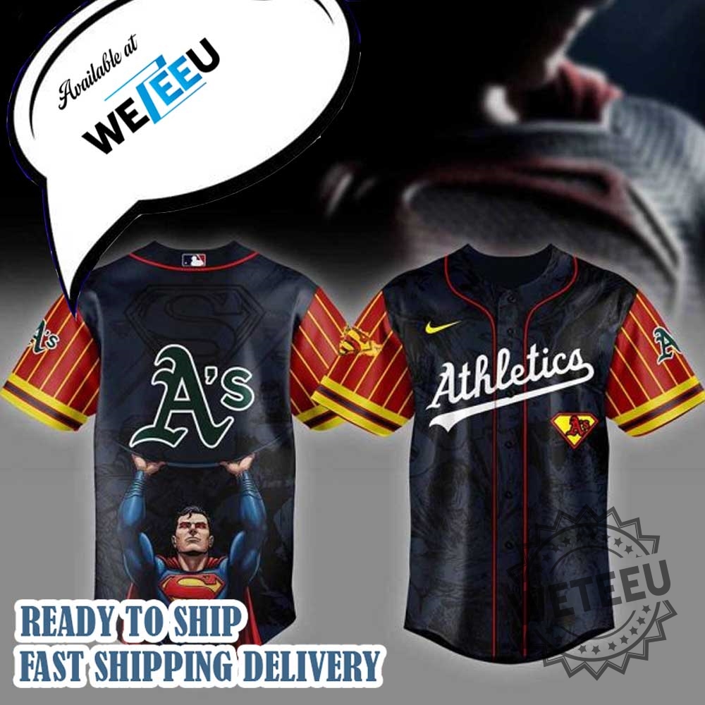 Oakland Athletics Mlb X Superman Personalized Baseball Jersey 3 Oakland Athletics MLB x Superman Personalized Baseball Jersey