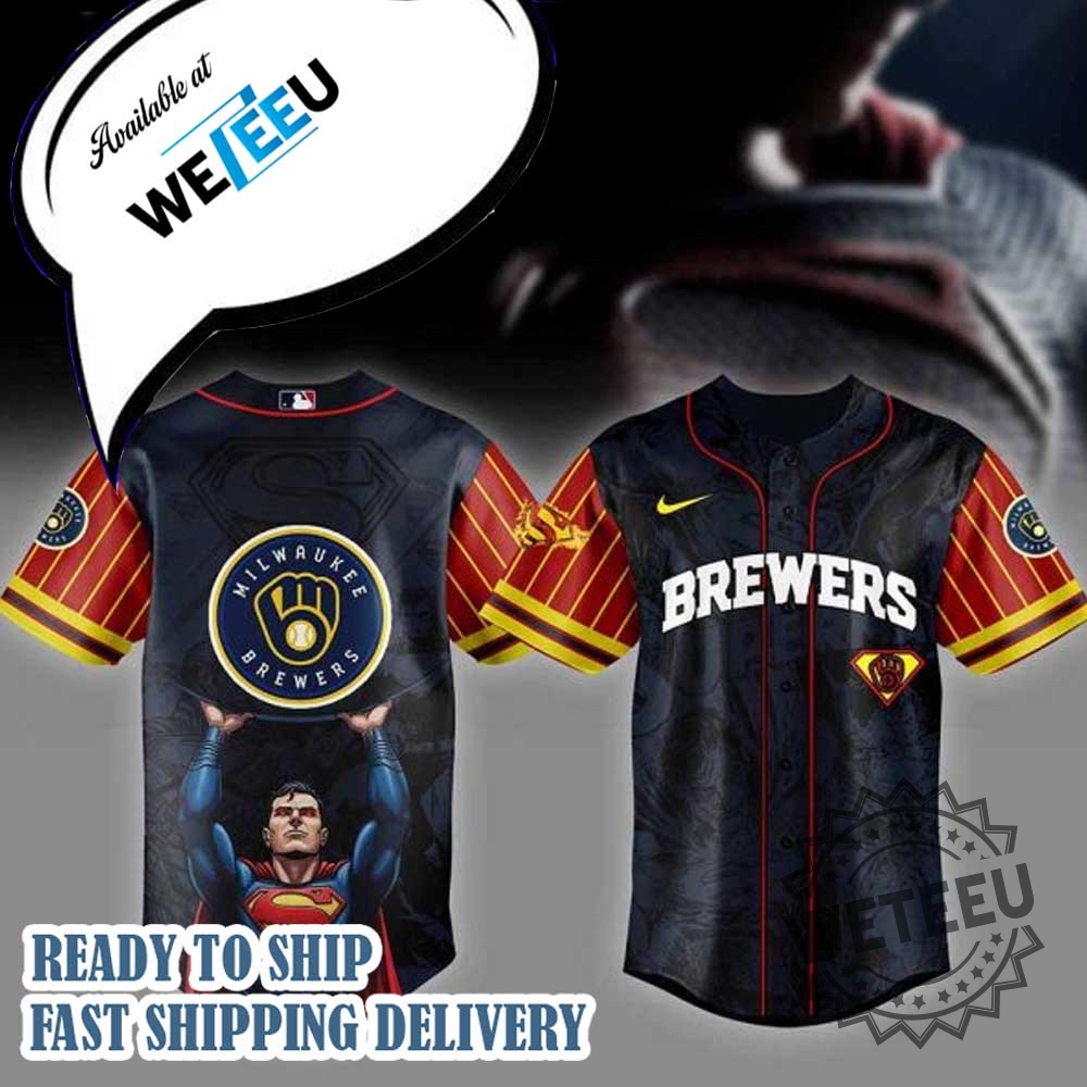 Milwaukee Brewers Mlb X Superman Personalized Baseball Jersey 3 Milwaukee Brewers MLB x Superman Personalized Baseball Jersey