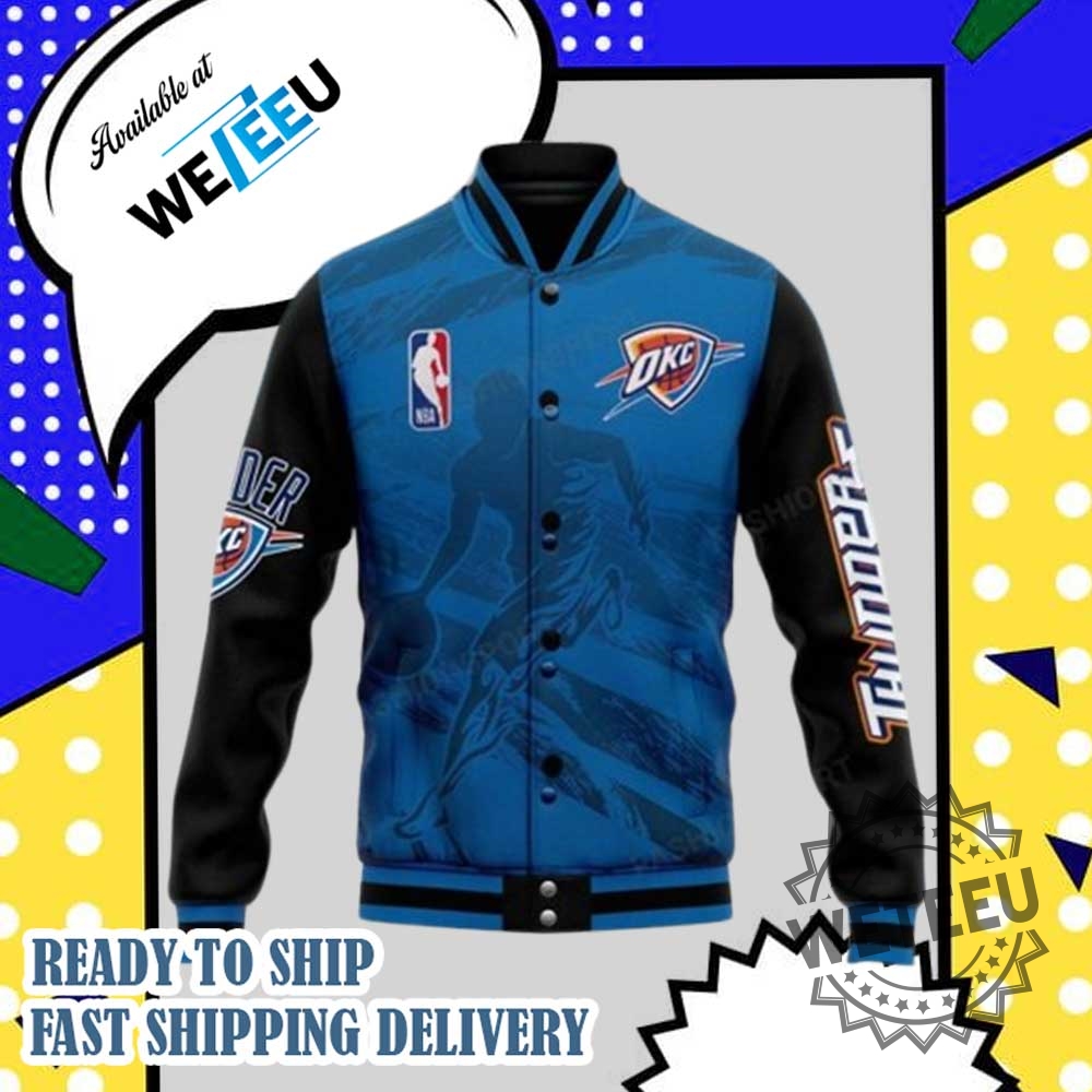 Oklahoma City Thunder Nba Baseball Jacket Official Nba Team Apparel 4 Oklahoma City Thunder NBA Baseball Jacket – Official NBA Team Apparel
