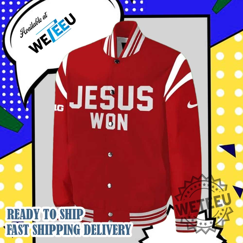 Jesus Won Ohio State Football Red Bomber Jacket Christian Sports Fan Gear 4 Jesus Won Ohio State Football Red Bomber Jacket – Christian Sports Fan Gear