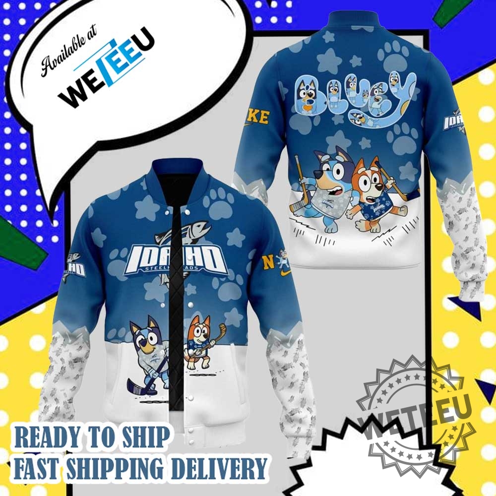 "Top Trending Fan Gear: Official Jackets for Music and Sports Fans" 9 2025 Idaho Steelheads X Bluey And Bingo Baseball Jacket Kids Cartoon Sports Jacket