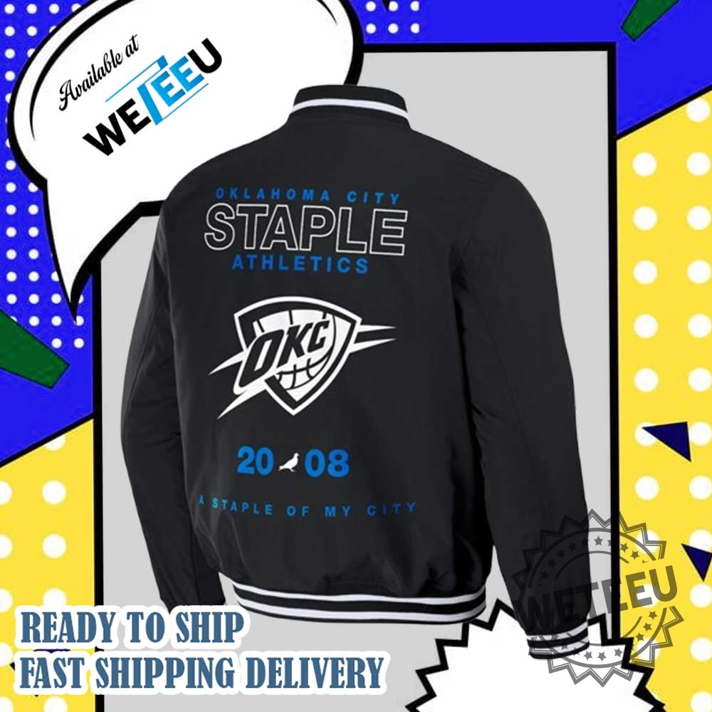 Oklahoma City Thunder X Staple Black My City Fullsnap Varsity Jacket Custom Nba Gear 3 Oklahoma City Thunder x Staple Black My City Full-Snap Varsity Jacket – Custom NBA Gear