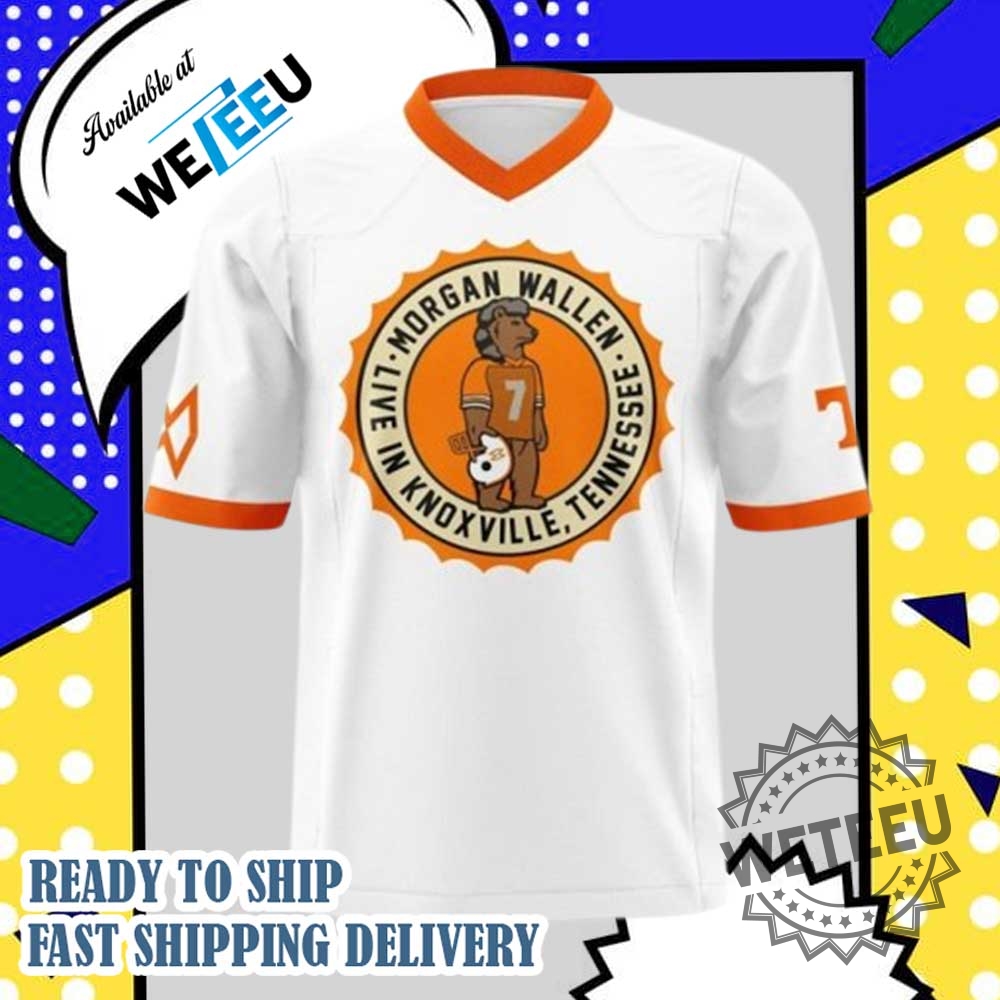 Morgan Wallen Live In Knoxville Tennessee 2024 White Football Jersey 5 Morgan Wallen Live In Knoxville Tennessee 2024 White Football Jersey