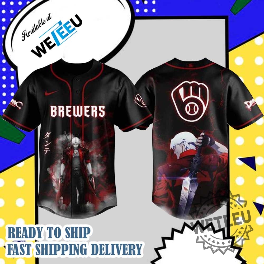 "Top 2025 MLB Jerseys: Jaws and Lilo & Stitch Collaborations" 10 Milwaukee Brewers Mlb X Dante Devil May Cry Personalized Baseball Jersey