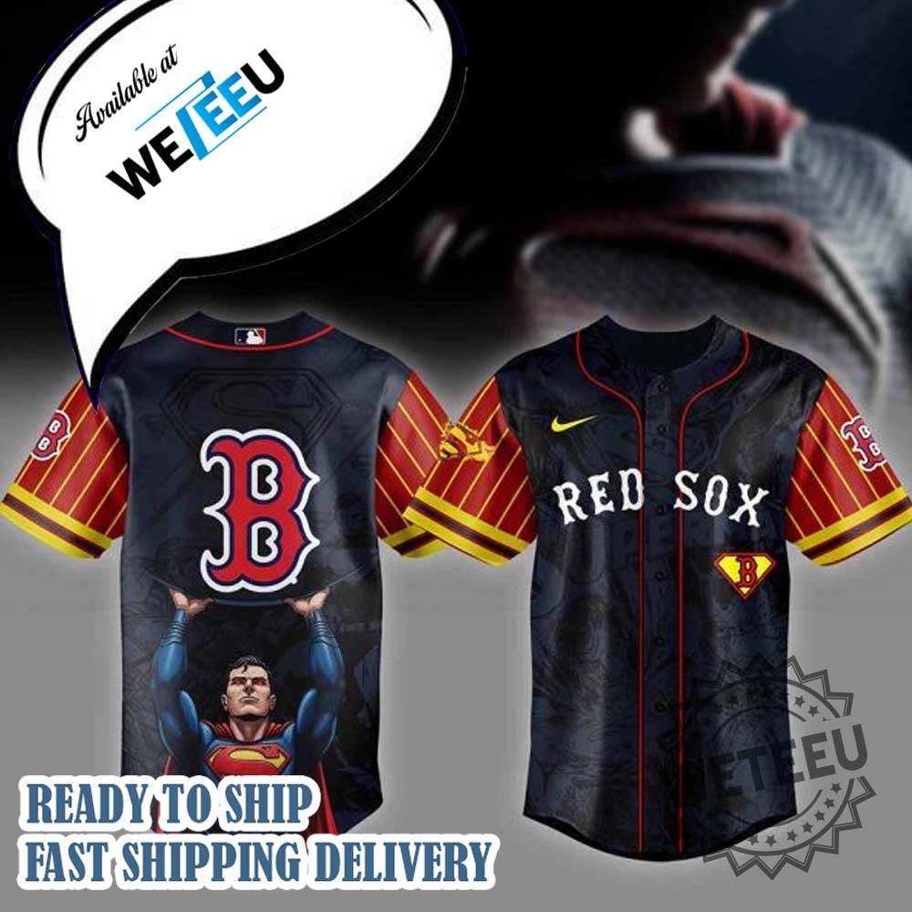 Boston Red Sox Mlb X Superman Personalized Baseball Jersey 3 Boston Red Sox MLB x Superman Personalized Baseball Jersey