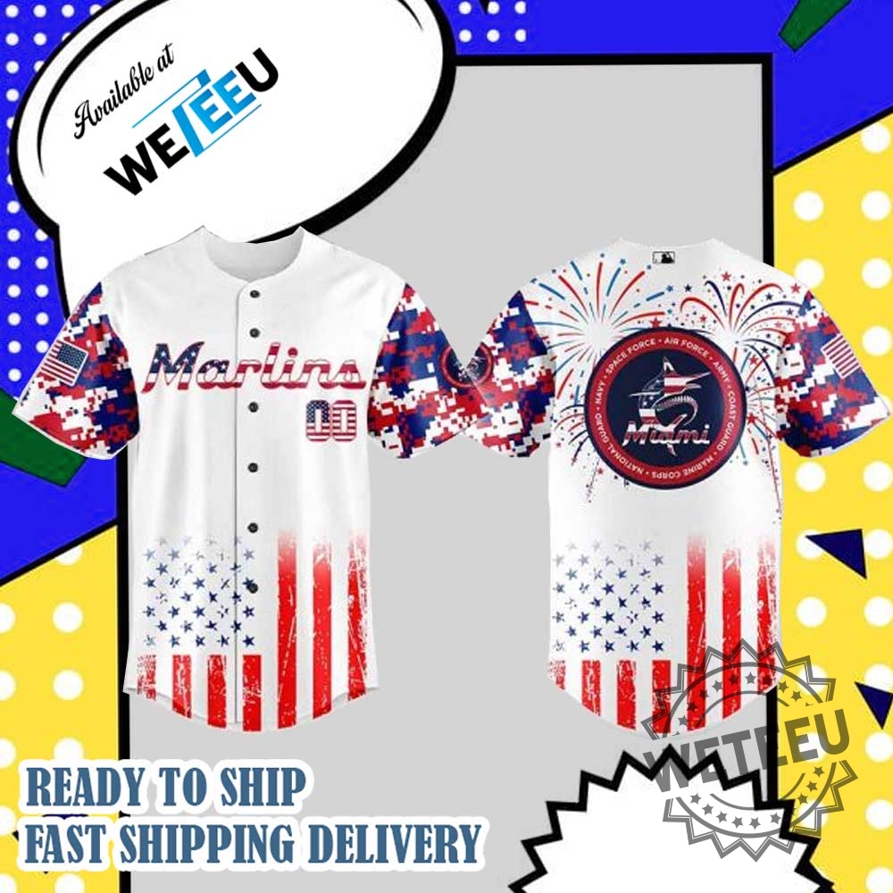 Miami Marlins Mlb X The 4Th Of July X Military Personalized Baseball Jersey