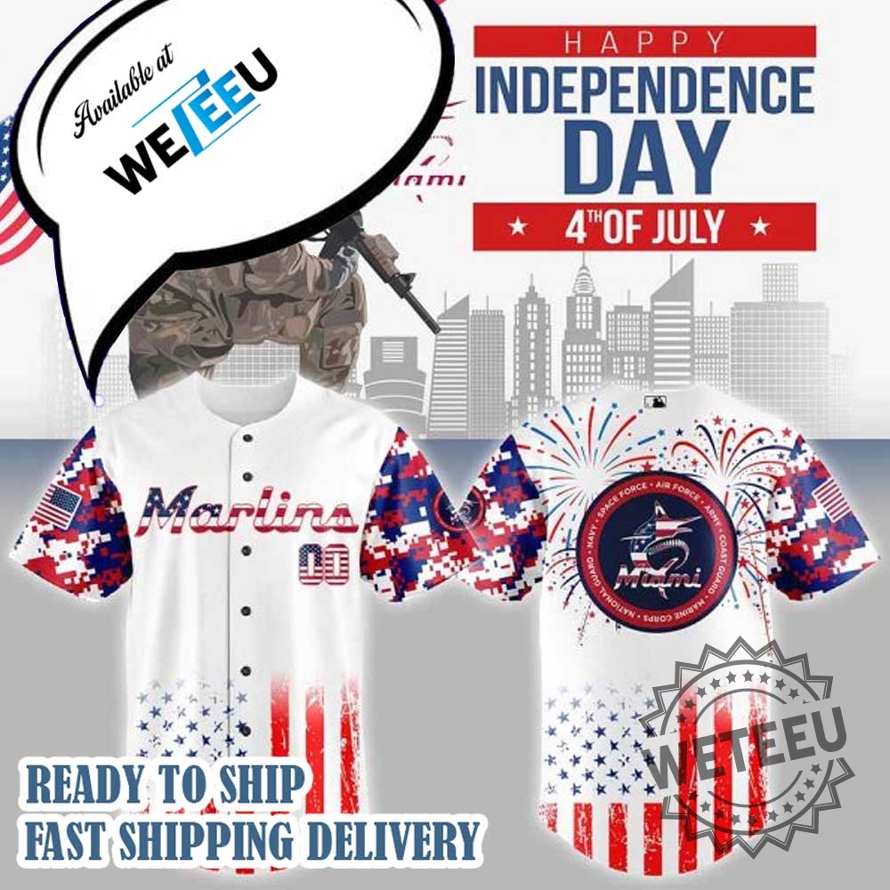 Miami Marlins Mlb X The 4Th Of July X Military Personalized Baseball Jersey 3 Miami Marlins MLB X The 4th Of July X Military Personalized Baseball Jersey