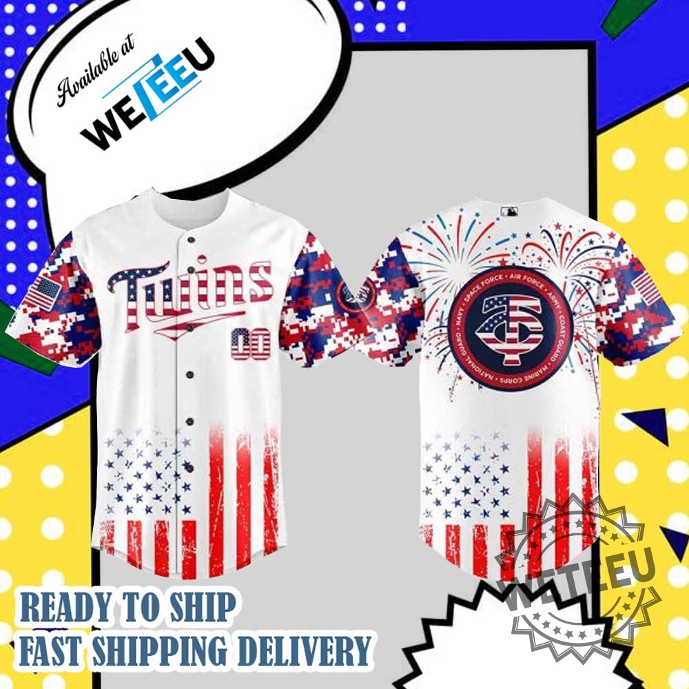 Minnesota Twins Mlb X The 4Th Of July X Military Personalized Baseball Jersey