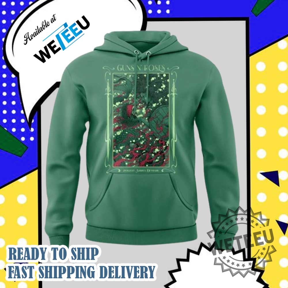 Guns N Roses World Tour Aarhus 2025 Green Hoodie Concert Apparel 5 Guns N