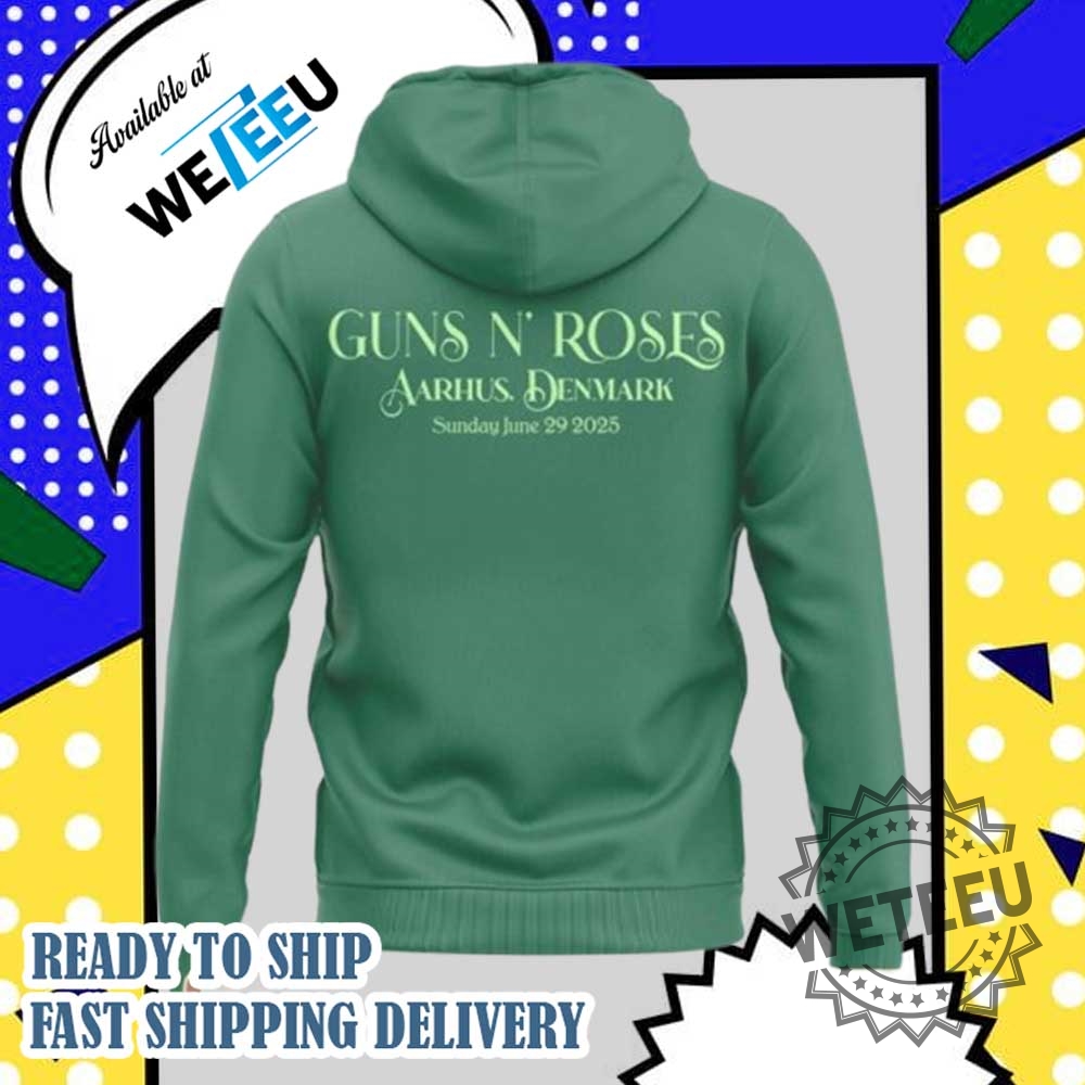 Guns N Roses World Tour Aarhus 2025 Green Hoodie Concert Apparel 6 Guns N