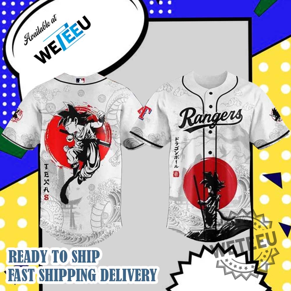 Texas Rangers Mlb X Dragon Ball Custom Baseball Jersey 3 Texas Rangers MLB X Dragon Ball Custom Baseball Jersey