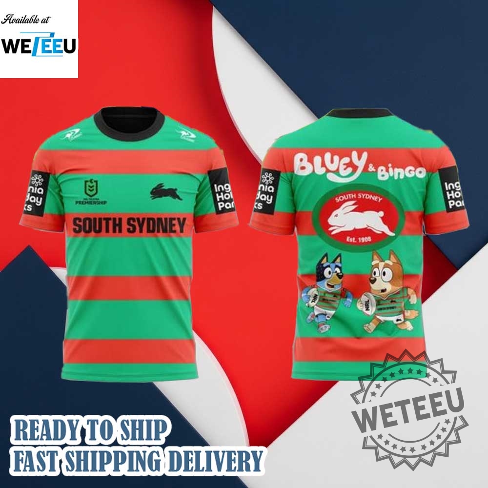 South Sydney Rabbitohs Bluey And Bingo 3D Tshirt