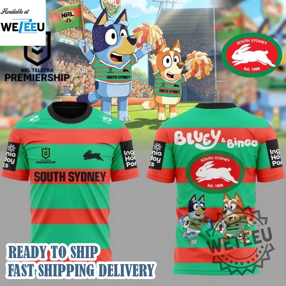 South Sydney Rabbitohs Bluey And Bingo 3D Tshirt 3 South Sydney Rabbitohs Bluey And Bingo 3D T-Shirt