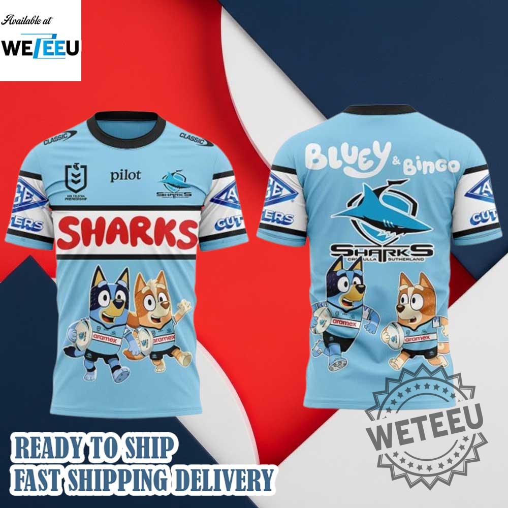 Cronullasutherland Sharks Nrl X Bluey And Bingo 2025 Shirt