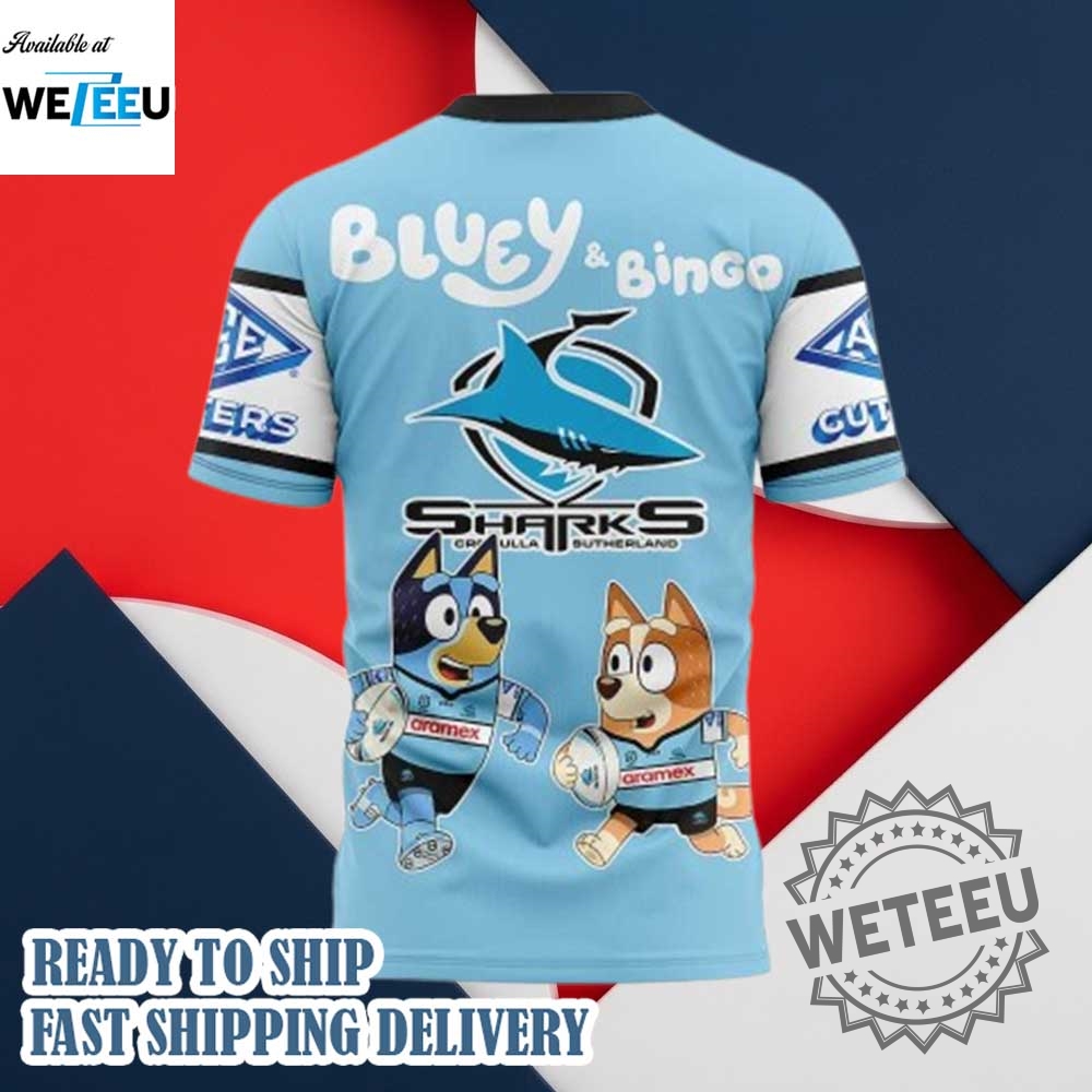 Cronullasutherland Sharks Nrl X Bluey And Bingo 2025 Shirt 4 Cronulla-Sutherland Sharks NRL x Bluey and Bingo 2025 Shirt
