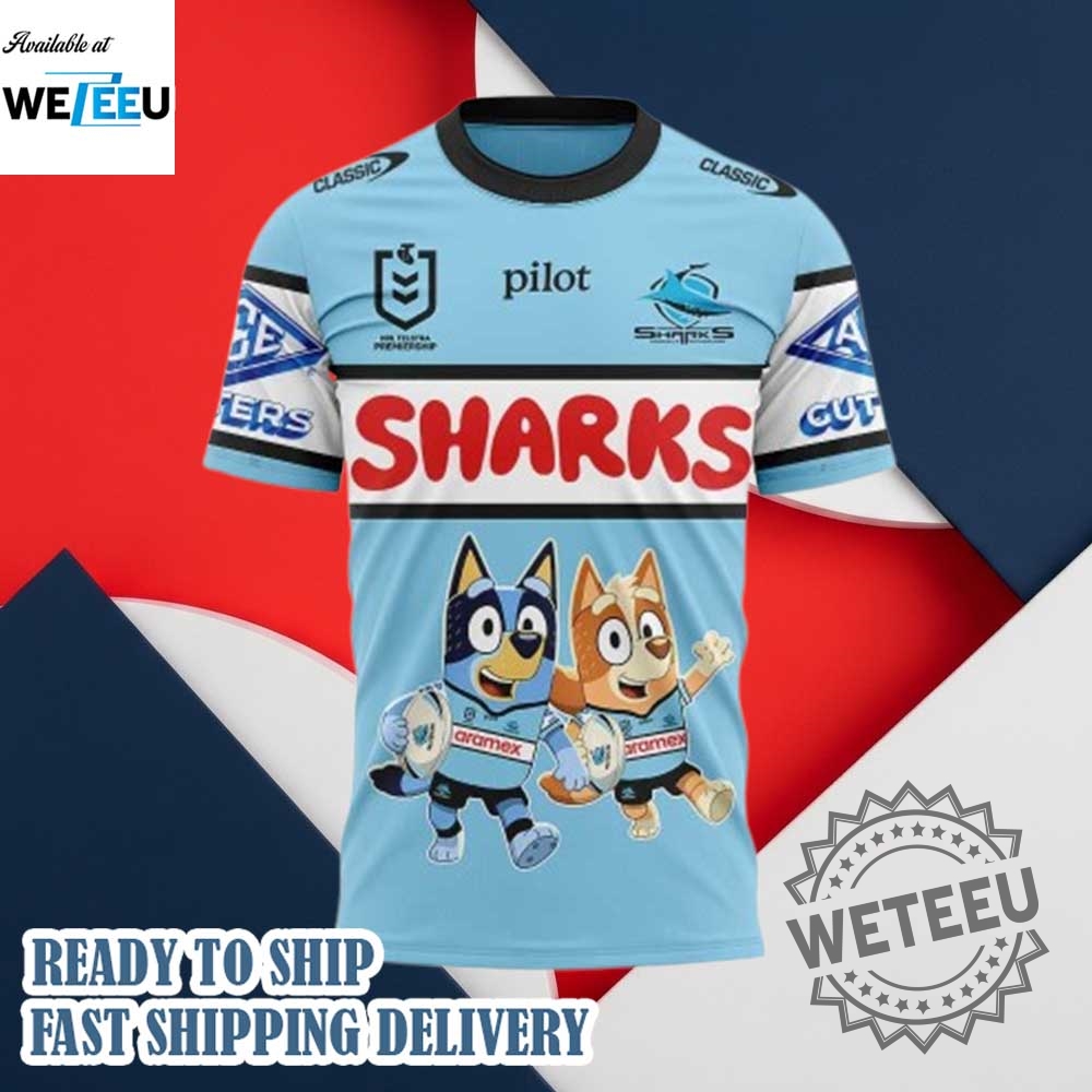 Cronullasutherland Sharks Nrl X Bluey And Bingo 2025 Shirt 5 Cronulla-Sutherland Sharks NRL x Bluey and Bingo 2025 Shirt