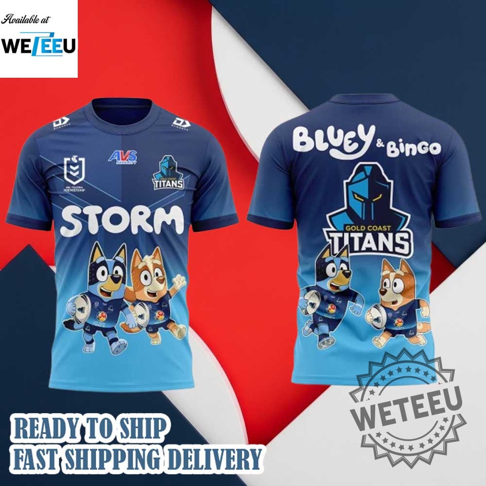 Gold Coast Titans Nrl X Bluey And Bingo 2025 Shirt