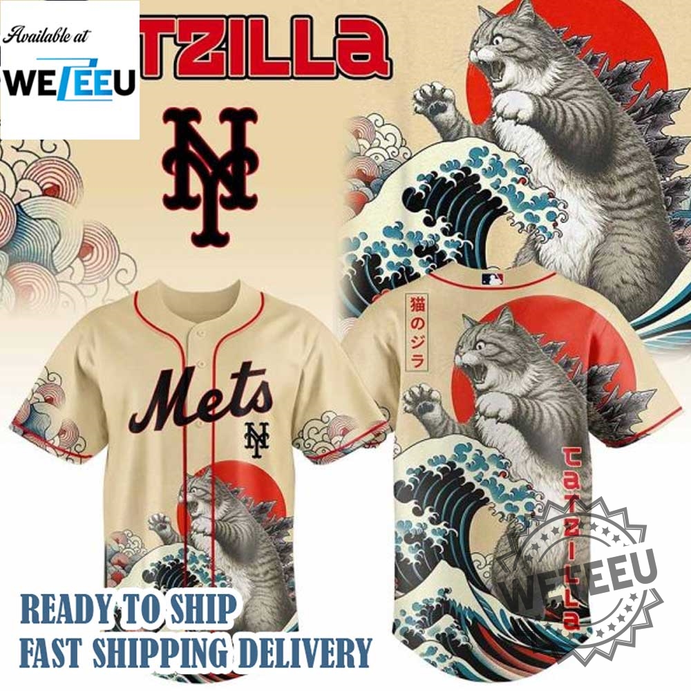 New York Mets Mlb X Catzilla Personalized Baseball Jersey 3 New York Mets MLB X Catzilla Personalized Baseball Jersey
