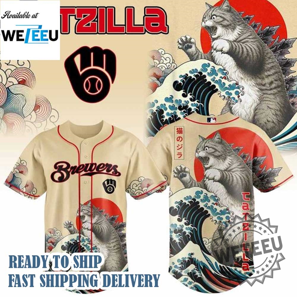 Milwaukee Brewers Mlb X Catzilla Personalized Baseball Jersey 3 Milwaukee Brewers MLB X Catzilla Personalized Baseball Jersey