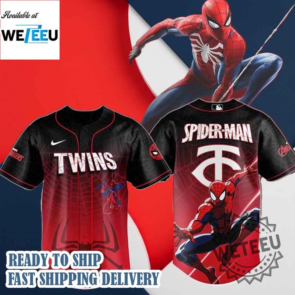 "Top Trendy Baseball Jackets and Jerseys: Alan Jackson to Spider-Man" 10 Minnesota Twins Mlb X Spider Man Game Night Baseball Jersey
