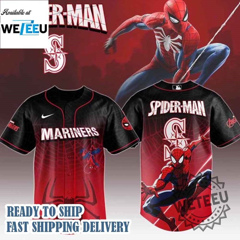 Seattle Mariners Mlb X Spider Man Game Night Baseball Jersey 3 Seattle Mariners MLB x Spider Man Game Night Baseball Jersey