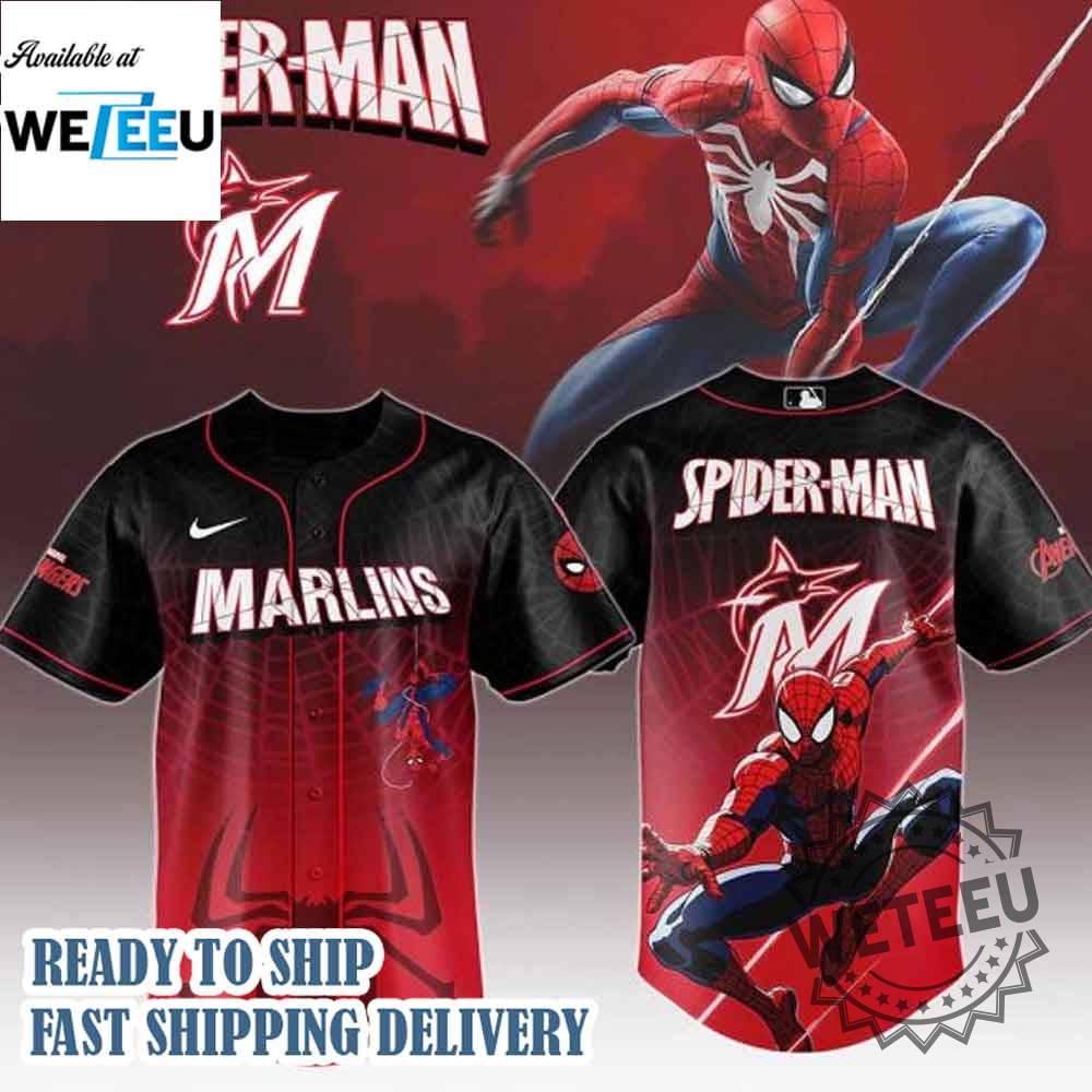 Miami Marlins Mlb X Spider Man Game Night Baseball Jersey 3 Miami Marlins MLB x Spider Man Game Night Baseball Jersey