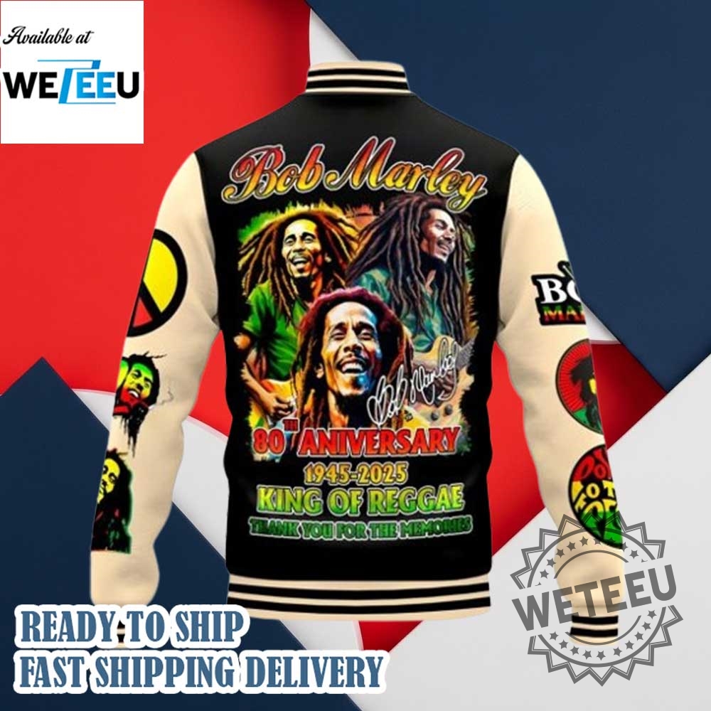 Bob Marley 80Th Anniversary King Of Reggae Baseball Jacket 5 Bob Marley 80th Anniversary King Of Reggae Baseball Jacket