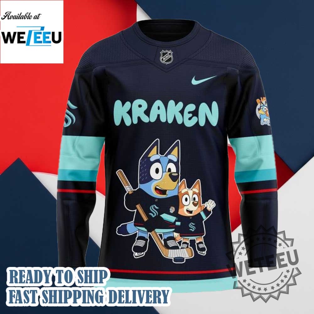 Seattle Kraken Bluey And Bingo Hockey Jersey 4 Seattle Kraken Bluey and Bingo Hockey Jersey