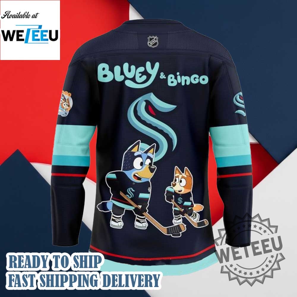 Seattle Kraken Bluey And Bingo Hockey Jersey 5 Seattle Kraken Bluey and Bingo Hockey Jersey