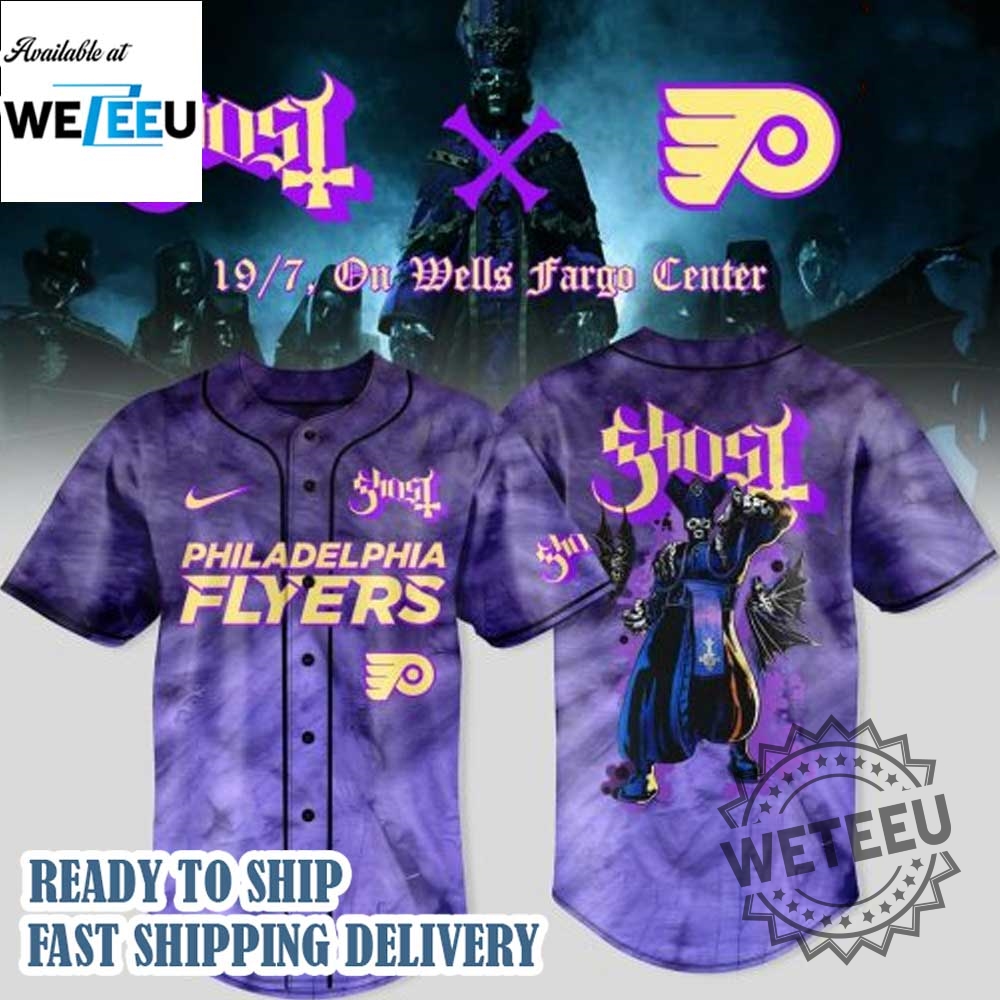 Philadelphia Flyers X Ghost Band Skeletour 2025 Baseball Jersey 5 Philadelphia Flyers x Ghost Band Skeletour 2025 Baseball Jersey